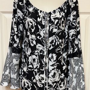 Floral Black and White Women's Top